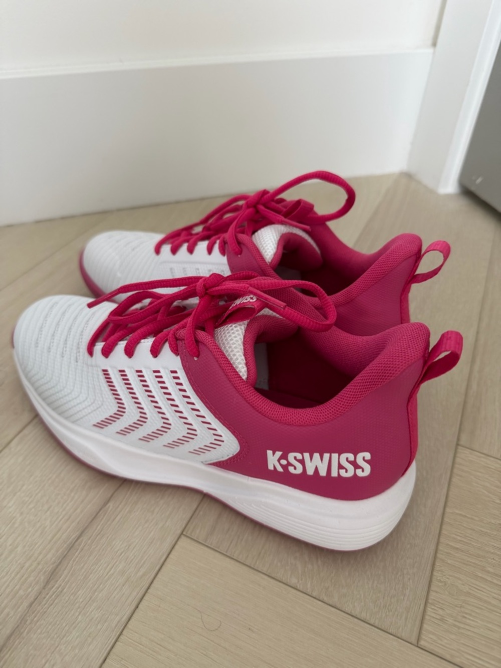 K-Swiss White and Pink Sneakers